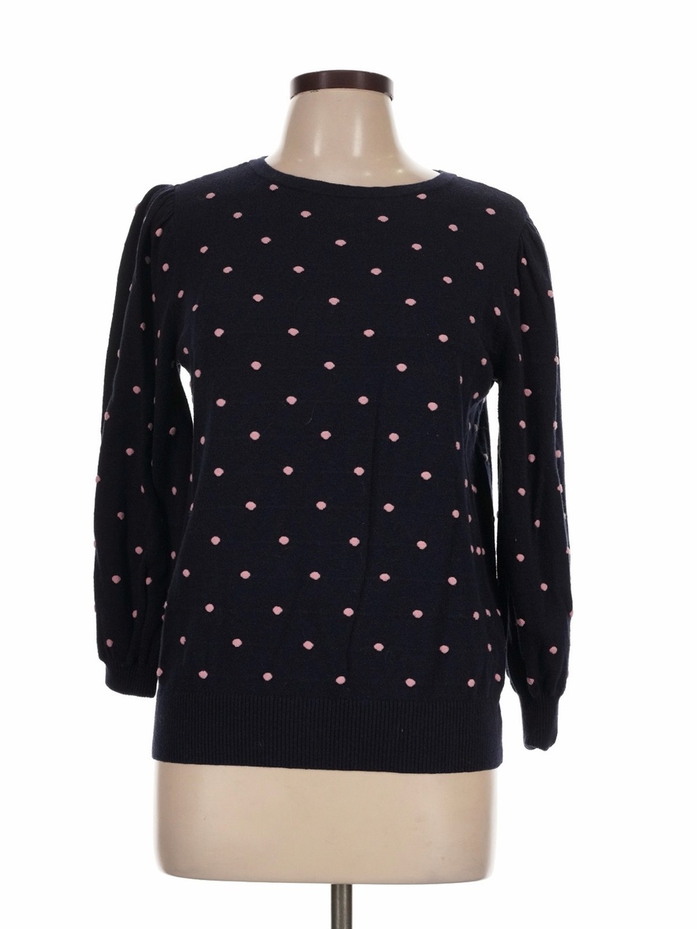LOFT Navy Sweater with Pink Polka Dots
